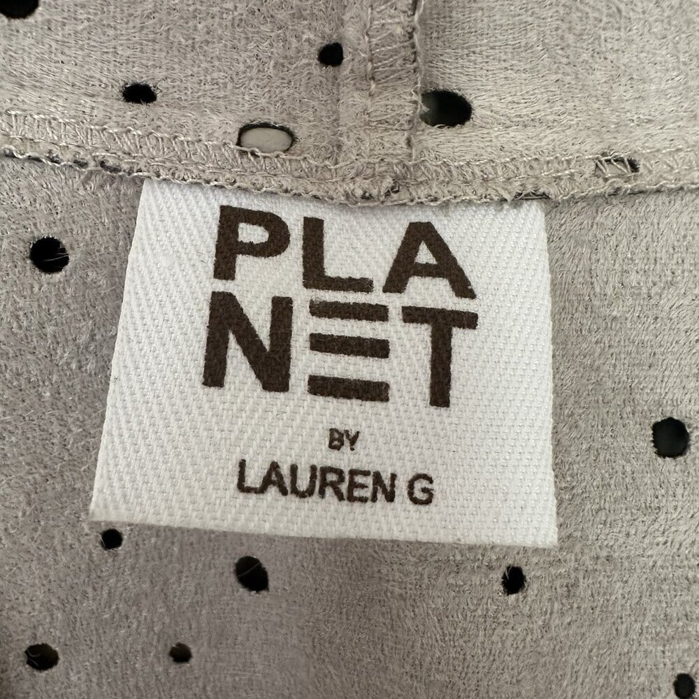 Planet Lauren G $312 Faux Leather Jacket Beige Women M (4-8) Artsy Holey lagenlo - Picture 4 of 11